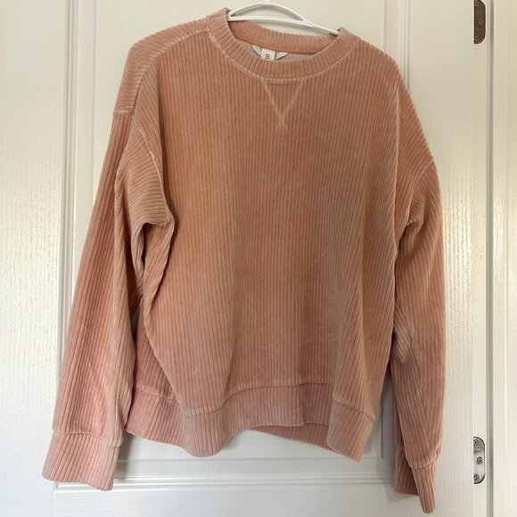 H&M Ribbed Velour Top – Powder Pink, Size M - Picture 1 of 2